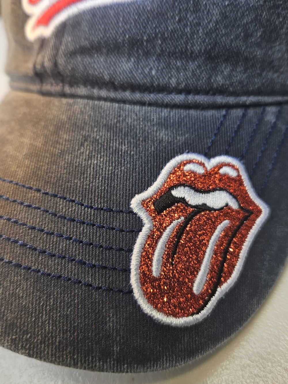 the Rolling Stones Navy Washed Logo Baseball Cap with Red Embroidery - Picture 2 of 3